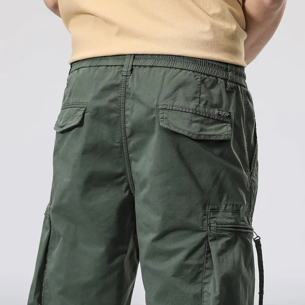 Men's Zipper Pockets Cargo Shorts Summer Solid Breathable Cotton Work Shorts