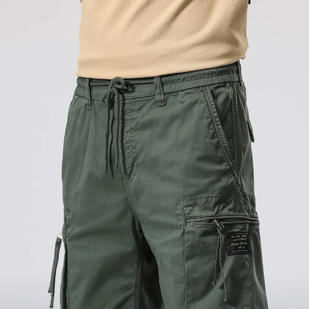 Men's Zipper Pockets Cargo Shorts Summer Solid Breathable Cotton Work Shorts
