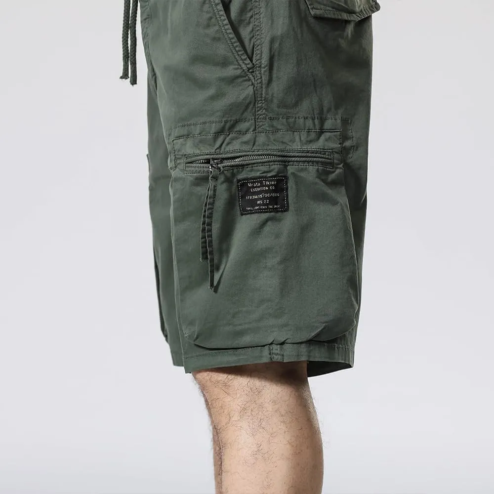 Men's Zipper Pockets Cargo Shorts Summer Solid Breathable Cotton Work Shorts