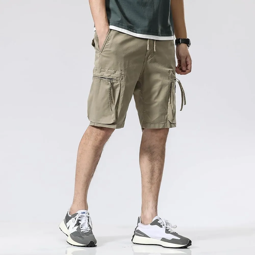 Men's Zipper Pockets Cargo Shorts Summer Solid Breathable Cotton Work Shorts