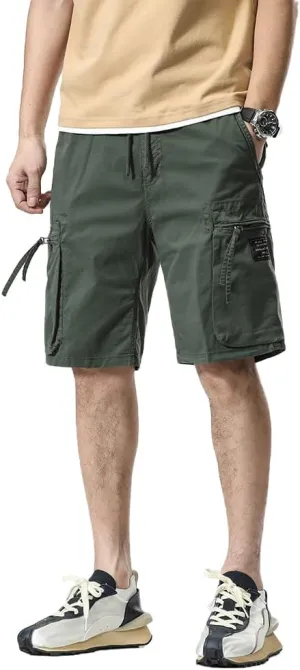 Men's Zipper Pockets Cargo Shorts Summer Solid Breathable Cotton Work Shorts