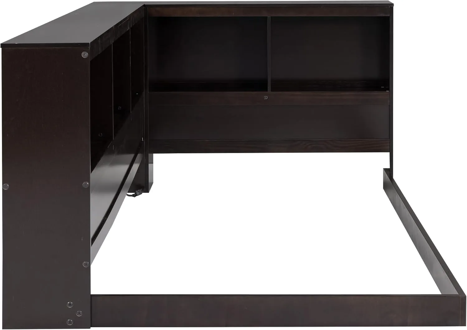 Merax Wood Twin Size Daybed with Storage Cabinets and USB Ports,L-Shaped Bookcases,Espresso