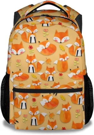 Mercuryelf Fox Backpack for Girls Boys, 16 Inch Orange Backpacks for School Travel, Cute Lightweight Bookbag for Kids