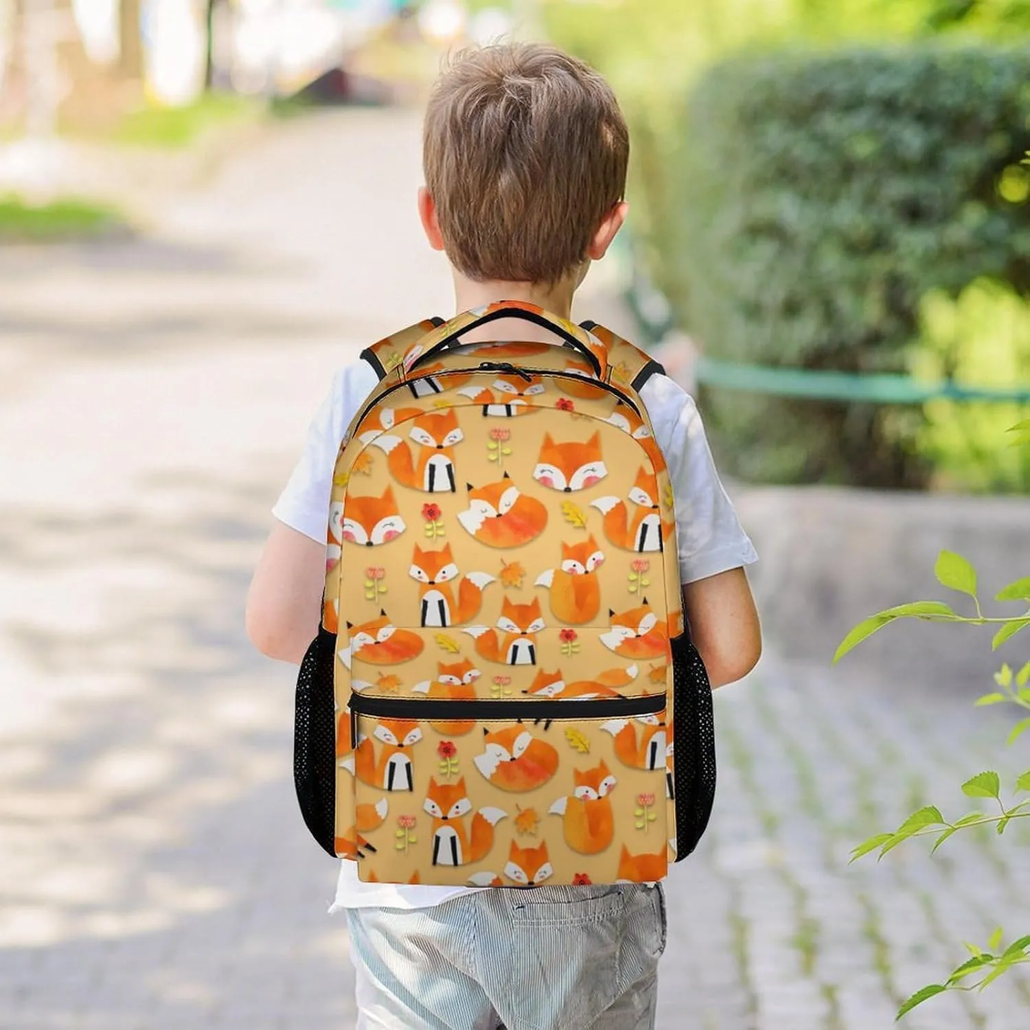 Mercuryelf Fox Backpack for Girls Boys, 16 Inch Orange Backpacks for School Travel, Cute Lightweight Bookbag for Kids