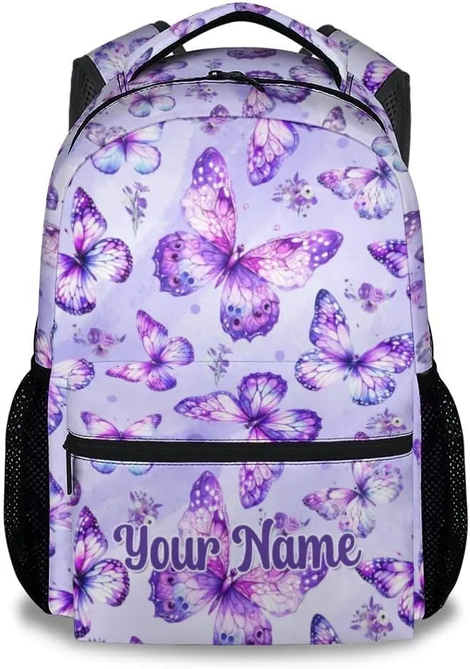 Mercuryelf Kid Backpack for Girls - 17 Inch Custom Pink Lightweight Durable Kid Backpack - Large Capacity Butterfly Bookbag for School, Travel and Camp