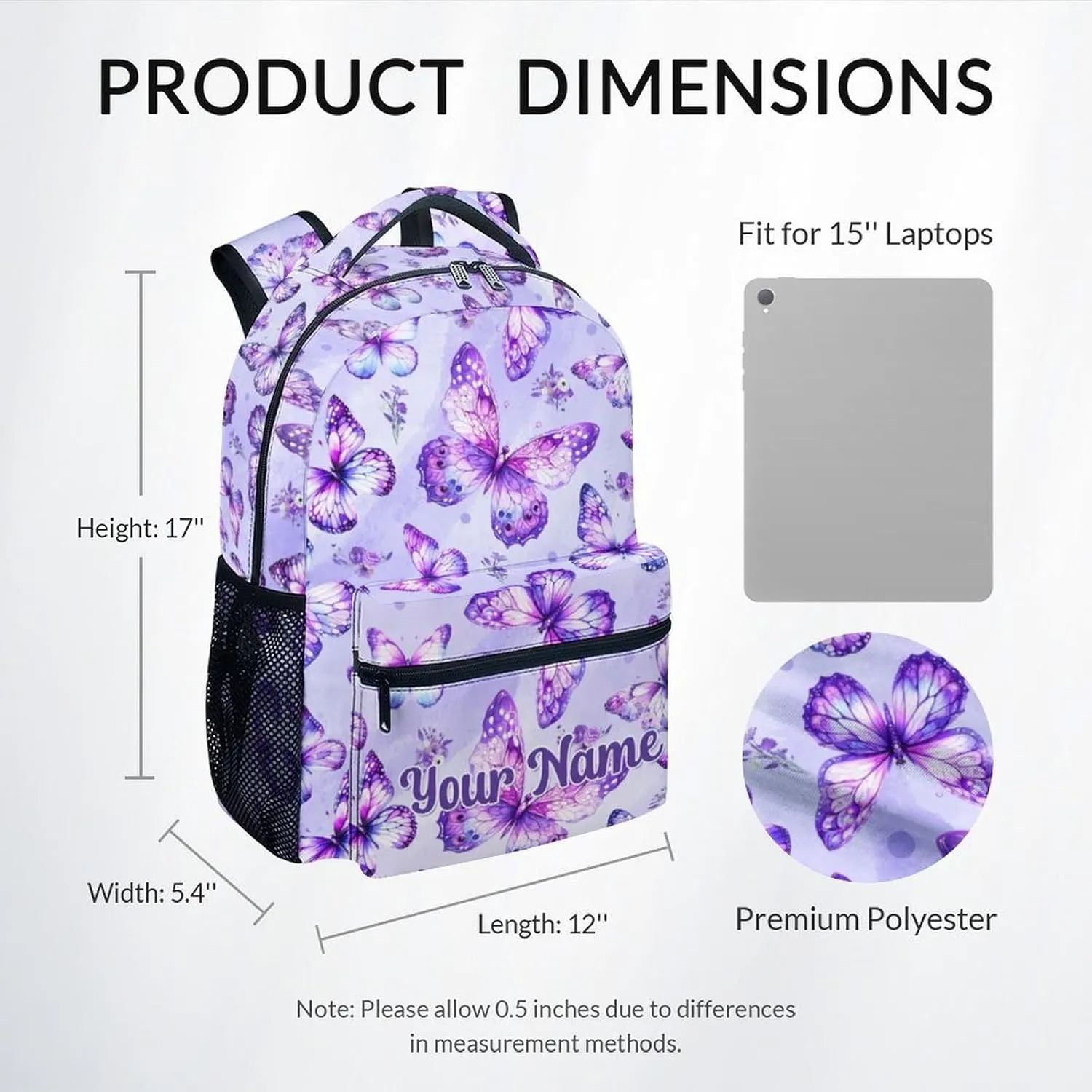 Mercuryelf Kid Backpack for Girls - 17 Inch Custom Pink Lightweight Durable Kid Backpack - Large Capacity Butterfly Bookbag for School, Travel and Camp