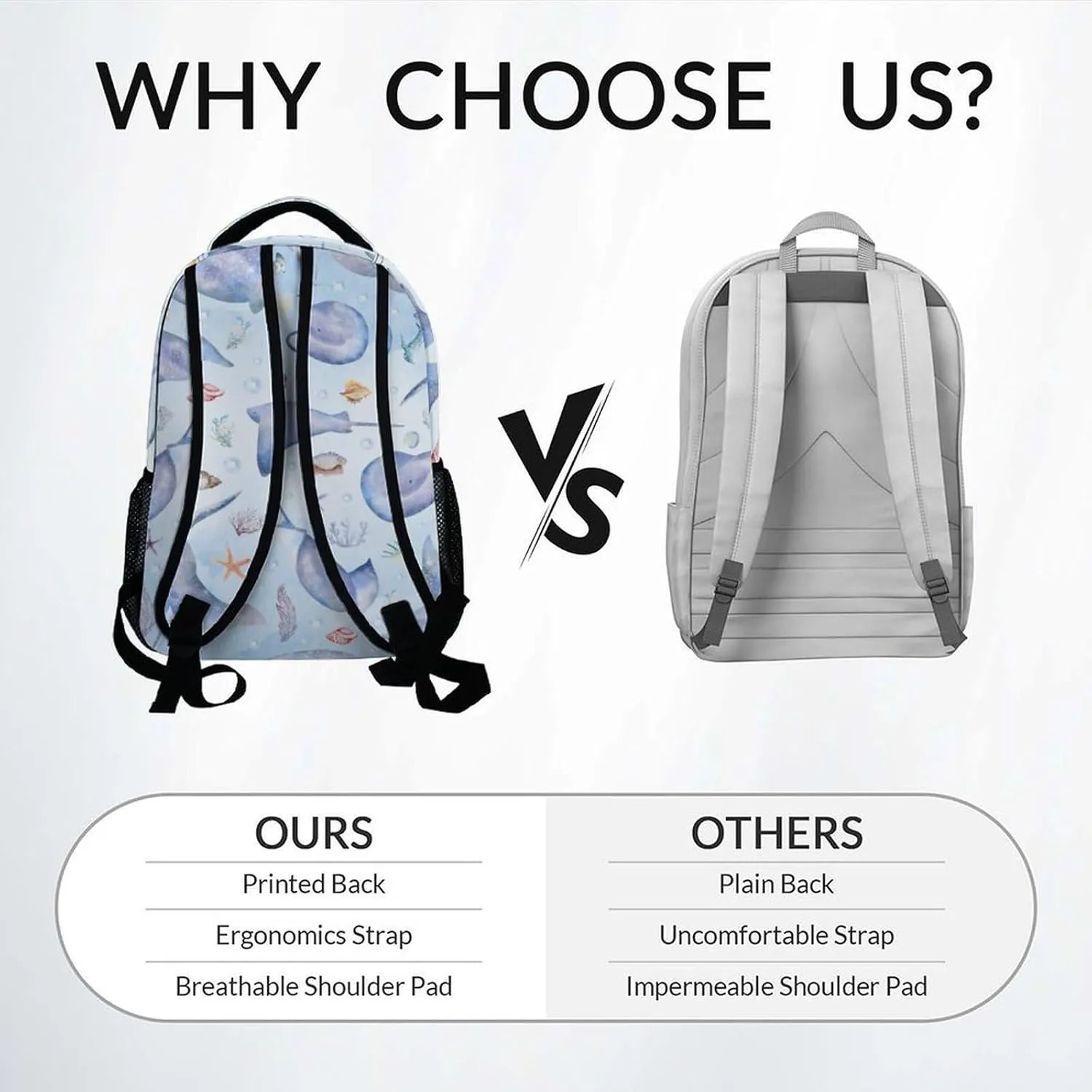 Mercuryelf Kids Backpack - Custom Stingray Kid Backpack for School, Travel - Cute Sea Bookbag for Boys Girls - 17 Inch School Bag for Primary Middle College