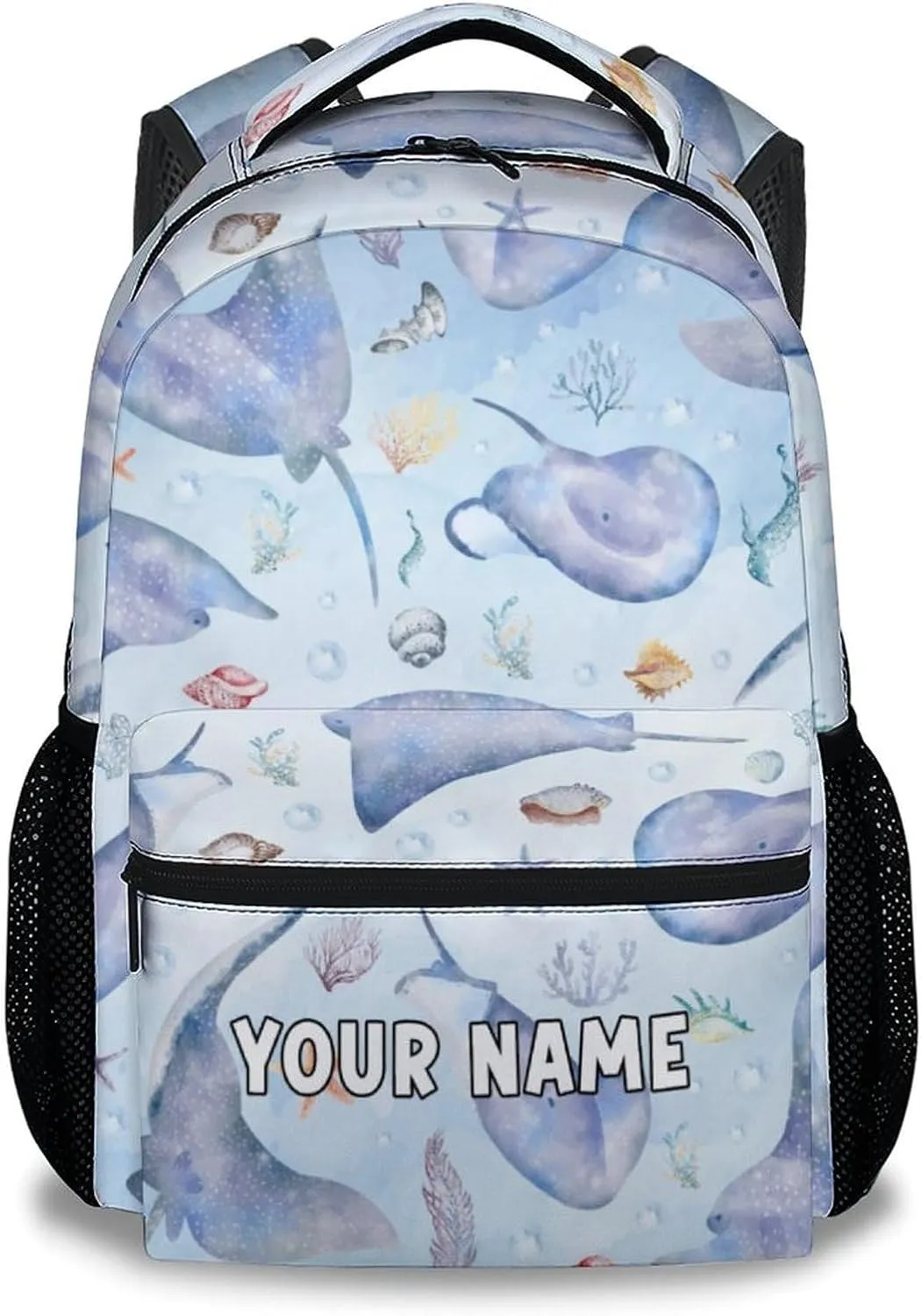 Mercuryelf Kids Backpack - Custom Stingray Kid Backpack for School, Travel - Cute Sea Bookbag for Boys Girls - 17 Inch School Bag for Primary Middle College