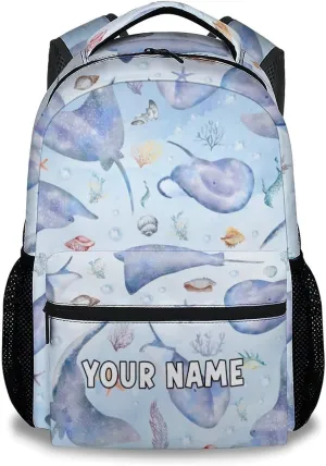 Mercuryelf Kids Backpack - Custom Stingray Kid Backpack for School, Travel - Cute Sea Bookbag for Boys Girls - 17 Inch School Bag for Primary Middle College