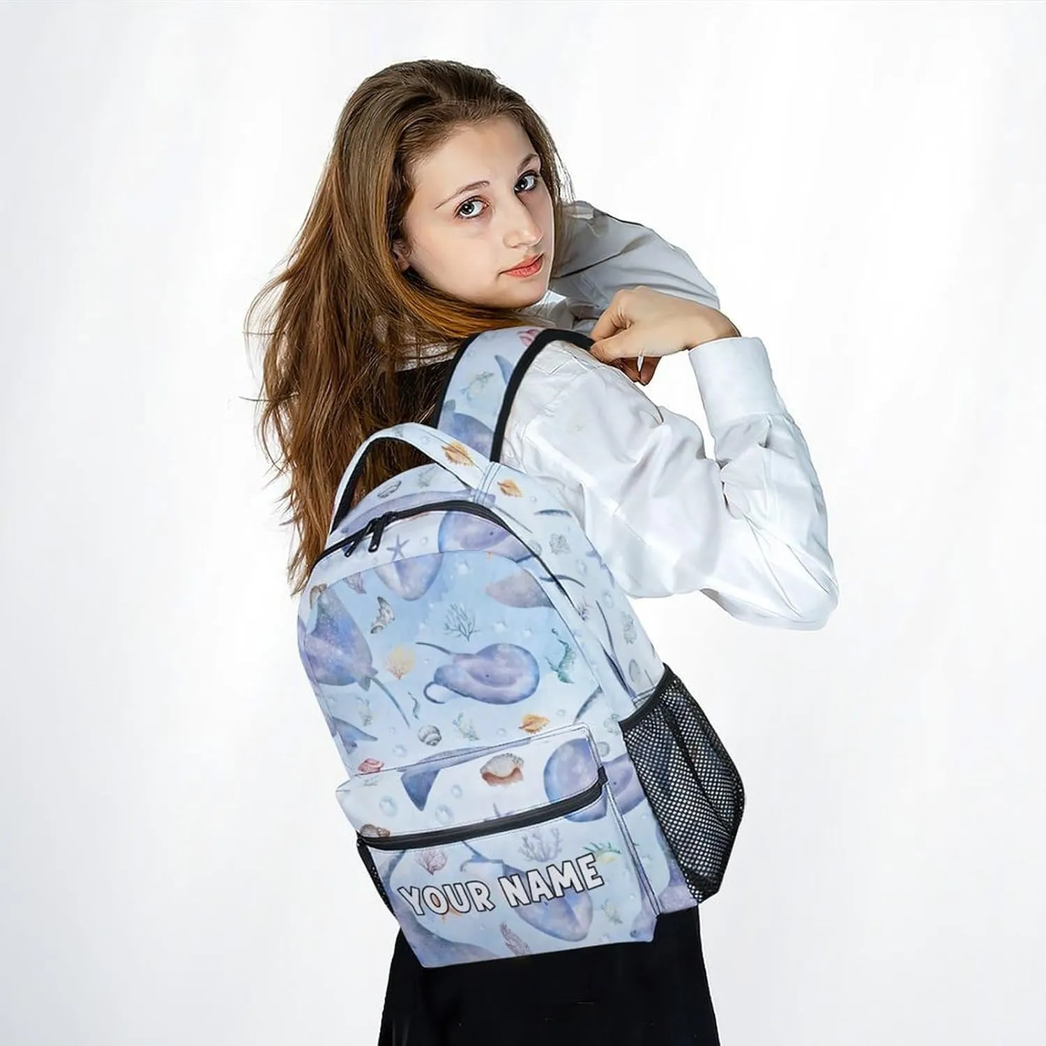 Mercuryelf Kids Backpack - Custom Stingray Kid Backpack for School, Travel - Cute Sea Bookbag for Boys Girls - 17 Inch School Bag for Primary Middle College