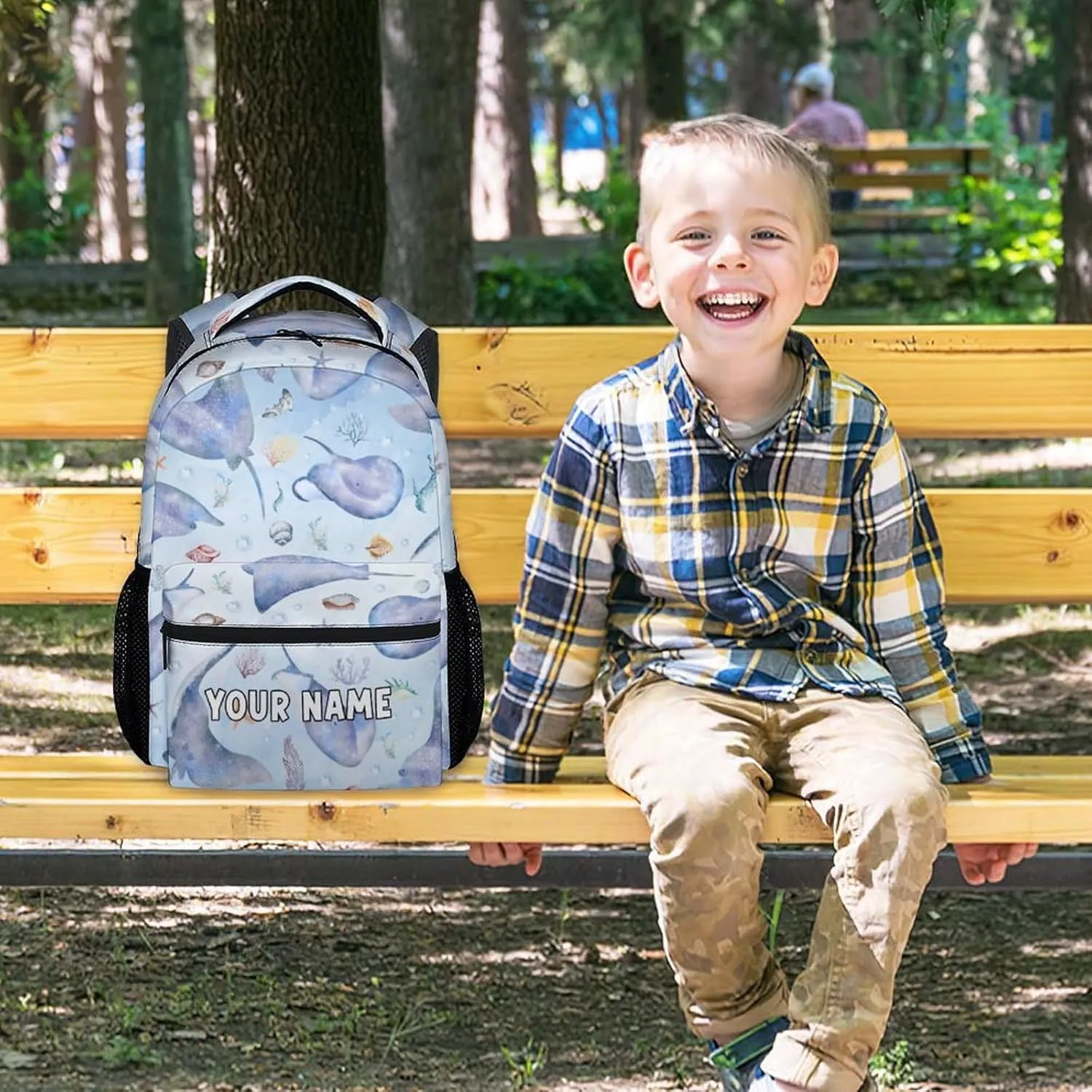 Mercuryelf Kids Backpack - Custom Stingray Kid Backpack for School, Travel - Cute Sea Bookbag for Boys Girls - 17 Inch School Bag for Primary Middle College