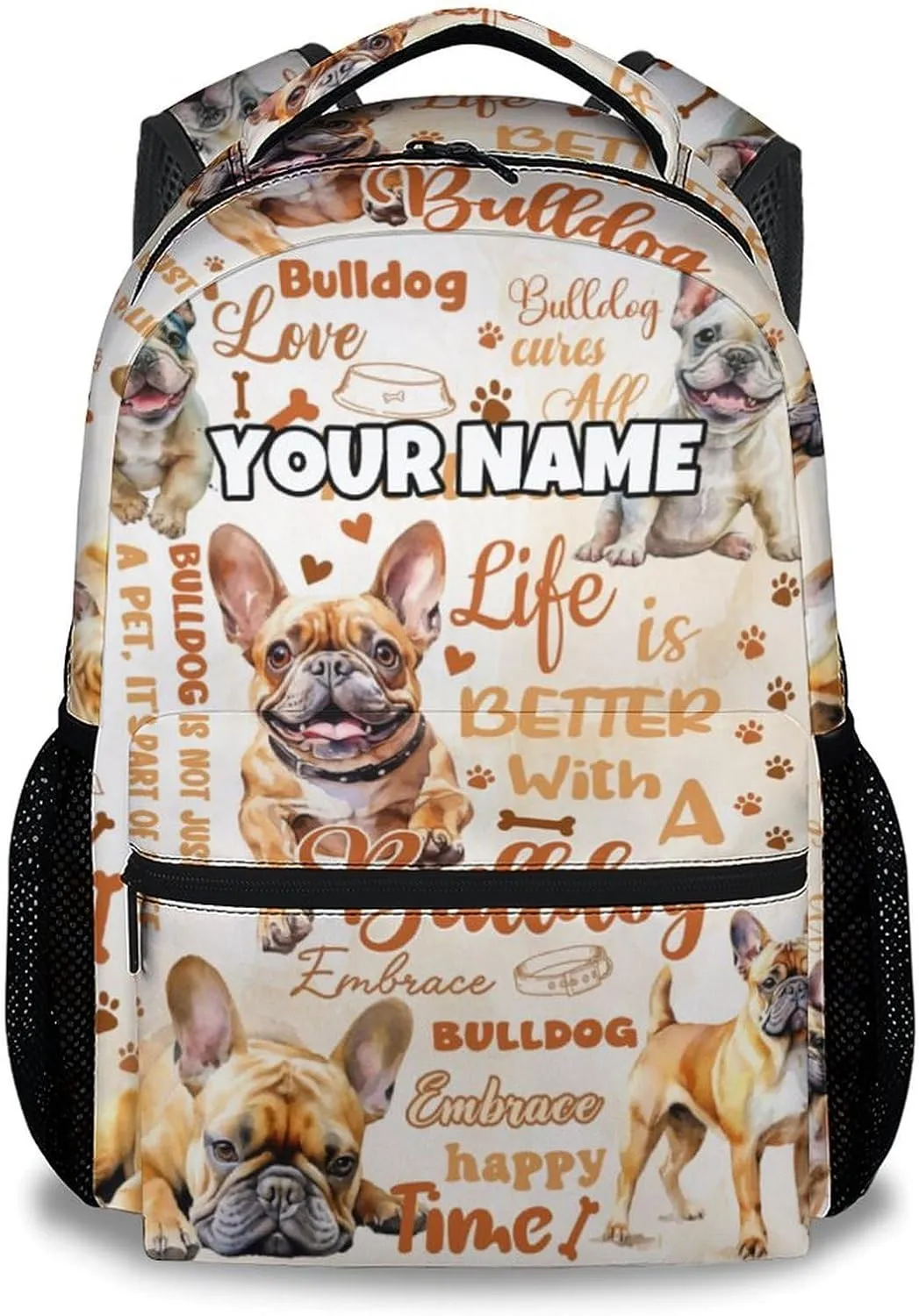 Mercuryelf Kids Bookbag - Personalized Dog Backpack for Boys Girls - 17 Inch Bulldogs Backpack for Primary Middle - Cute School Bag for Bulldogs Lovers