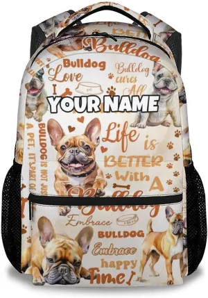 Mercuryelf Kids Bookbag - Personalized Dog Backpack for Boys Girls - 17 Inch Bulldogs Backpack for Primary Middle - Cute School Bag for Bulldogs Lovers