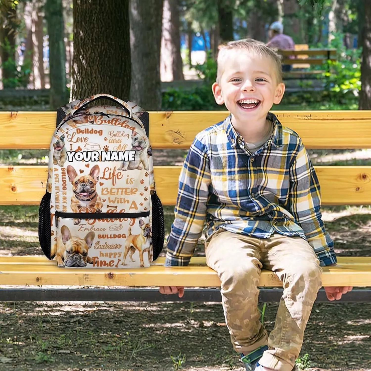 Mercuryelf Kids Bookbag - Personalized Dog Backpack for Boys Girls - 17 Inch Bulldogs Backpack for Primary Middle - Cute School Bag for Bulldogs Lovers