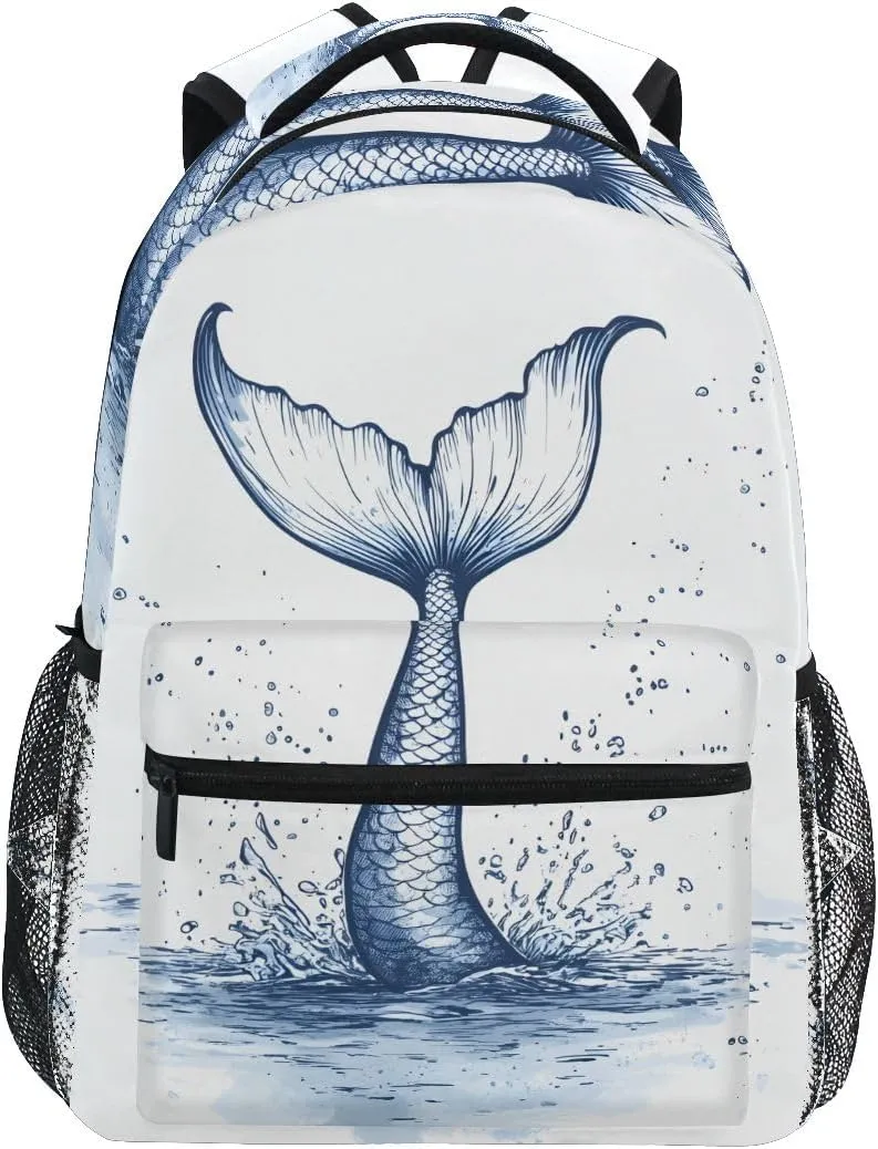 Mermaid Tail Backpack for Women Mens Girls Boys Teens, School Backpacks Students Laptop Bookbag Rucksack Casual Daypack for Hiking Traveling Camping Work