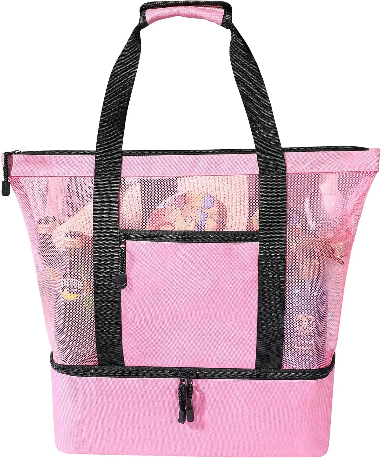 Mesh Beach Tote Bag - Large With Cooler, Waterproof Sandproof for Women, Swim Pool Travel Daily Use, Pink