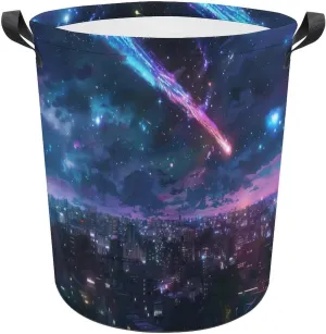 Meteor Neon City Large Laundry Basket Laundry Hamper Bag Washing Bin Collapsible with Handles Travel Bathroom