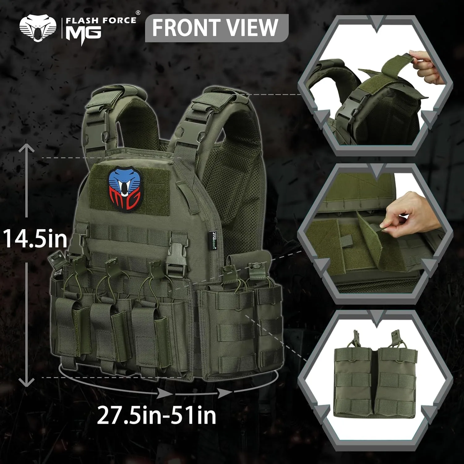 MGFLASHFORCE Tactical Vest Molle Airsoft Vest for Men