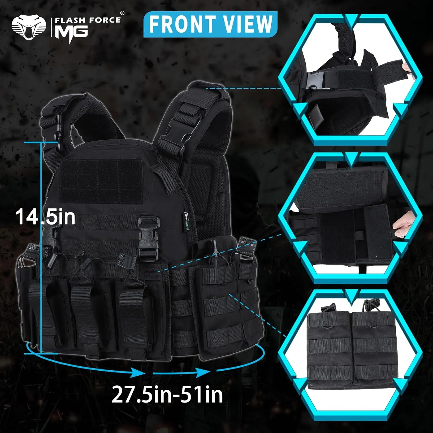 MGFLASHFORCE Tactical Vest Molle Airsoft Vest for Men