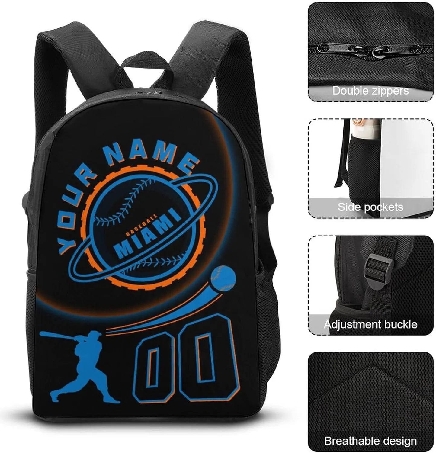 Miami Backpack Custom Laptop Bag Travel Bag Personalized Name Number Gifts for Men Women Boy