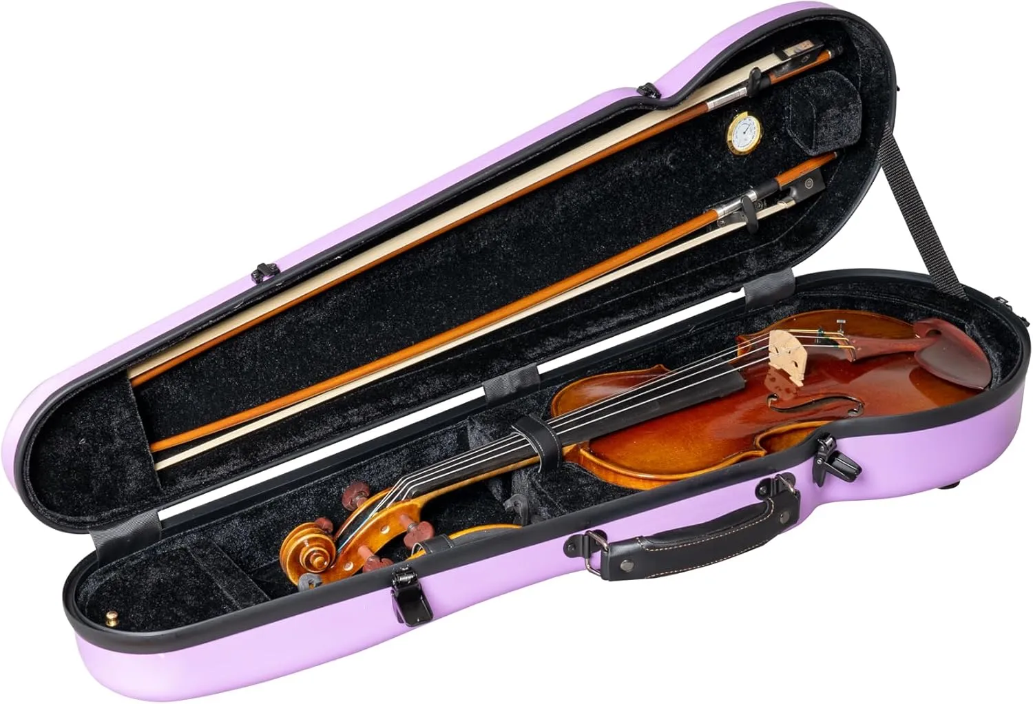 MI&VI NP-7001S Classic Poly Carbon Shaped Violin Case (Full Size) 4/4 with Carry Straps | Hygrometer | Tough Shell (Purple)