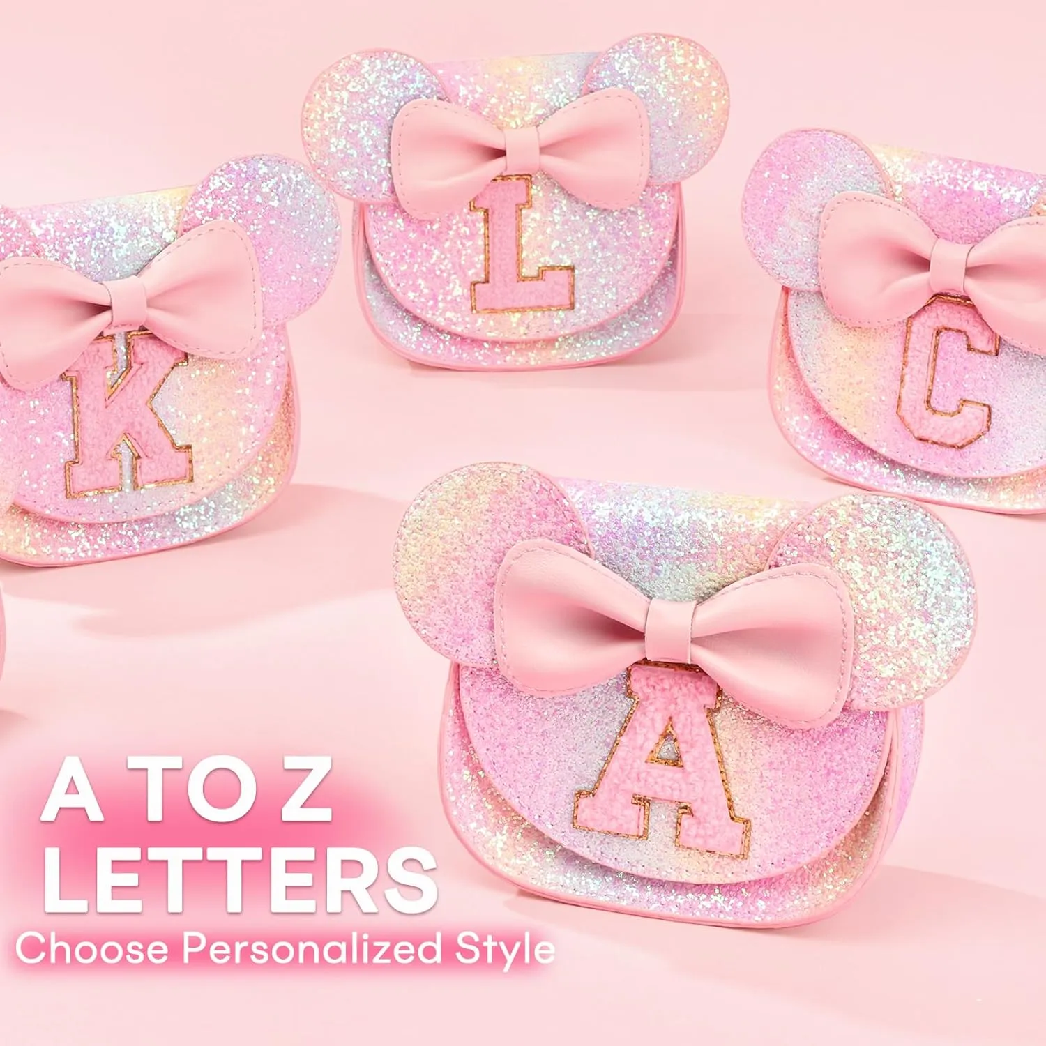 mibasies Toddler Purse Girl Gifts: Little Kids Gifts - Birthday Gifts for Girls 3-8 Mini Mouse Ears Bow Purse Glitter Rainbow C