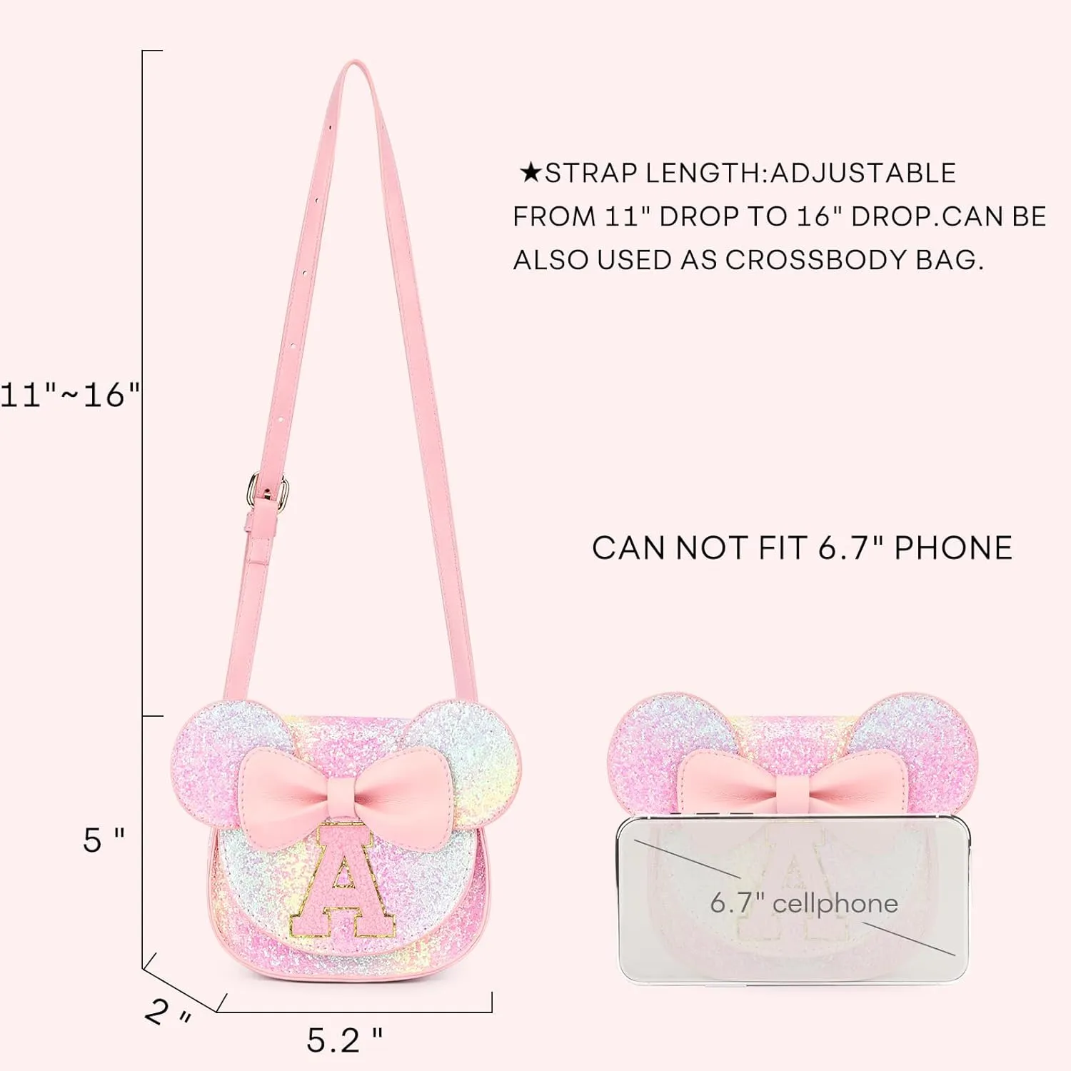 mibasies Toddler Purse Girl Gifts: Little Kids Gifts - Birthday Gifts for Girls 3-8 Mini Mouse Ears Bow Purse Glitter Rainbow C