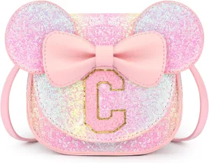 mibasies Toddler Purse Girl Gifts: Little Kids Gifts - Birthday Gifts for Girls 3-8 Mini Mouse Ears Bow Purse Glitter Rainbow C