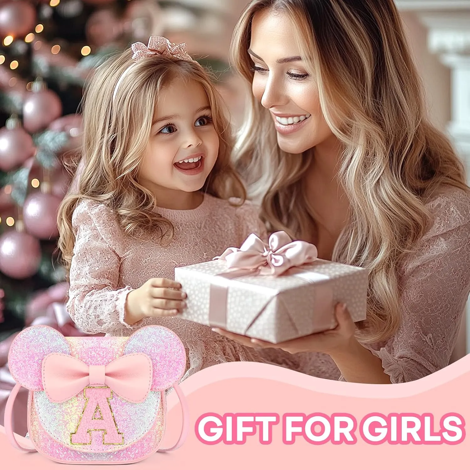 mibasies Toddler Purse Girl Gifts: Little Kids Gifts - Birthday Gifts for Girls 3-8 Mini Mouse Ears Bow Purse Glitter Rainbow C