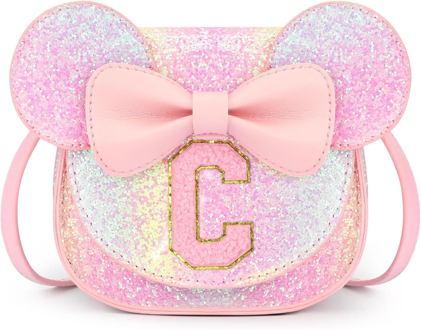 mibasies Toddler Purse Girl Gifts: Little Kids Gifts - Birthday Gifts for Girls 3-8 Mini Mouse Ears Bow Purse Glitter Rainbow C