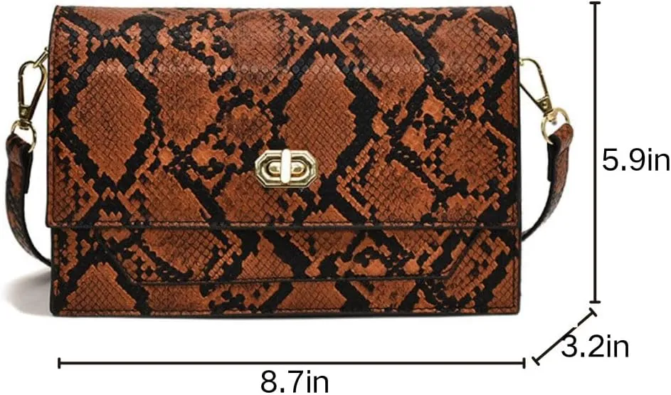 Mini Purses Shoulder Bag, Retro Snake Skin Print Lock Crossbody Bag Handbag for Working &Shopping