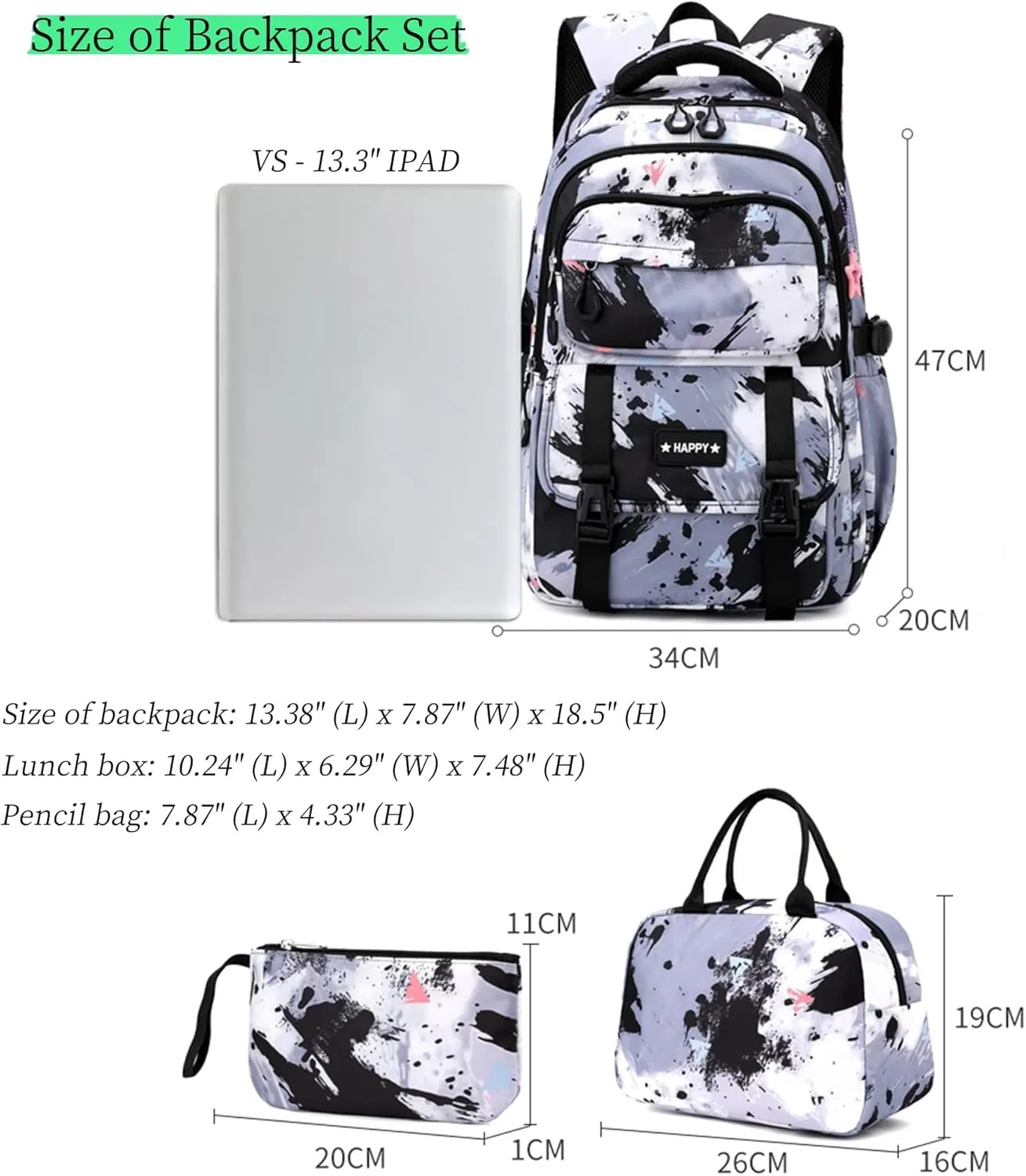 MITOWERMI Kids Backpack for Girls School Bag with Lunch Box Elementary Middle High School Backpacks Students Boys Bookbag School Bags Set for Teens Girls (Blue)