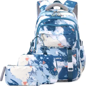 MITOWERMI Kids Backpack for Girls School Bag with Lunch Box Elementary Middle High School Backpacks Students Boys Bookbag School Bags Set for Teens Girls (Blue)