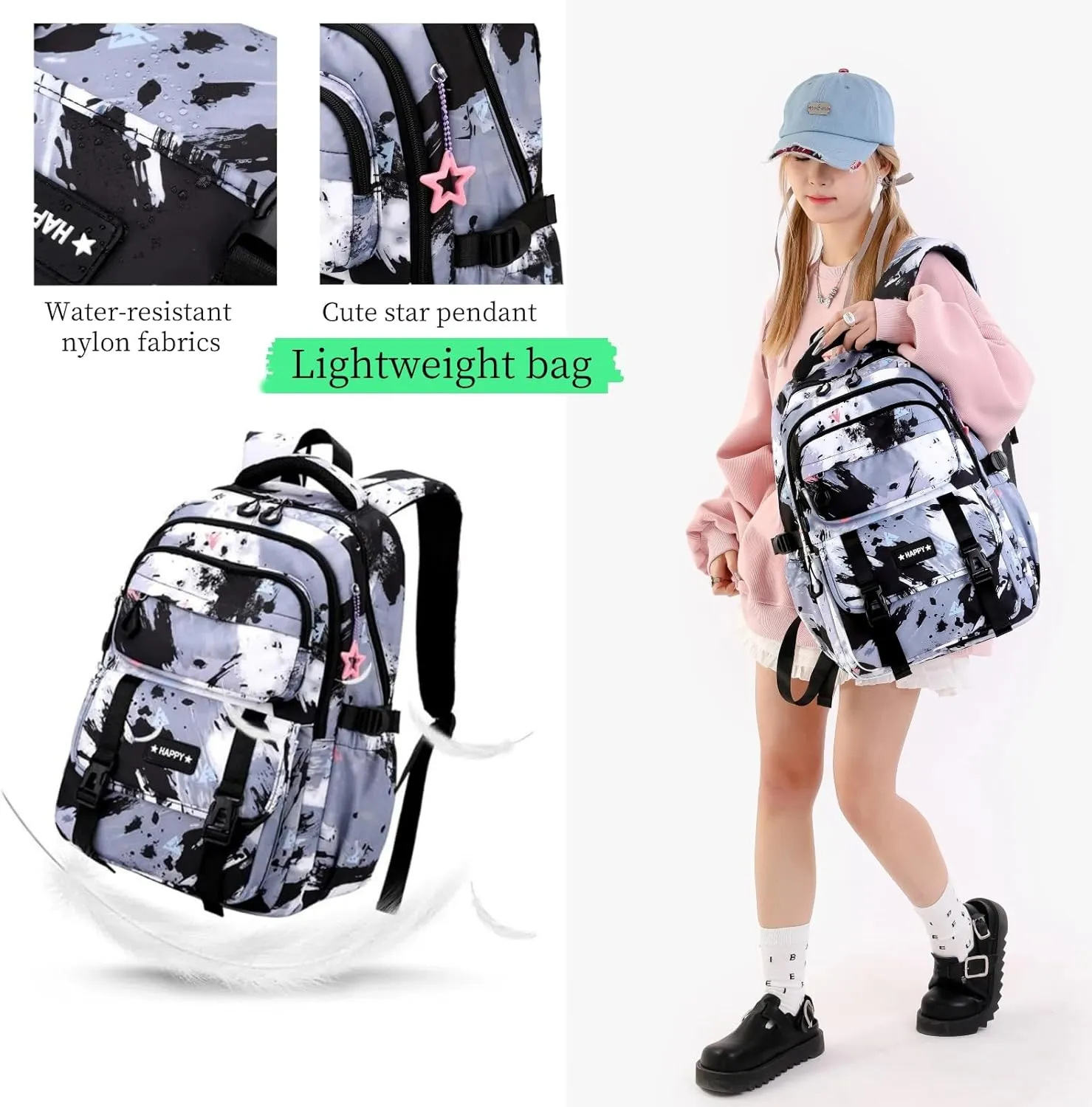 MITOWERMI Kids Backpack for Girls School Bag with Lunch Box Elementary Middle High School Backpacks Students Boys Bookbag School Bags Set for Teens Girls (Blue)