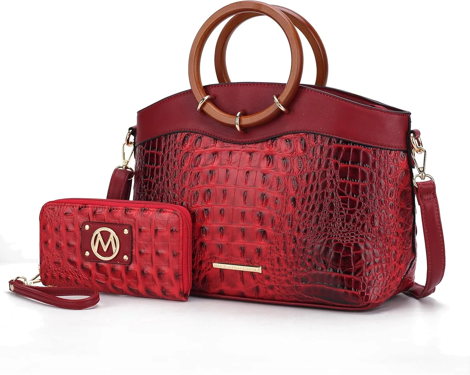 MKF Collection Croco Tote Set Bag for Women, Top Handle Ladies Shoulder Handbag With Wristlet Wallet, Ladies Fashion Purse