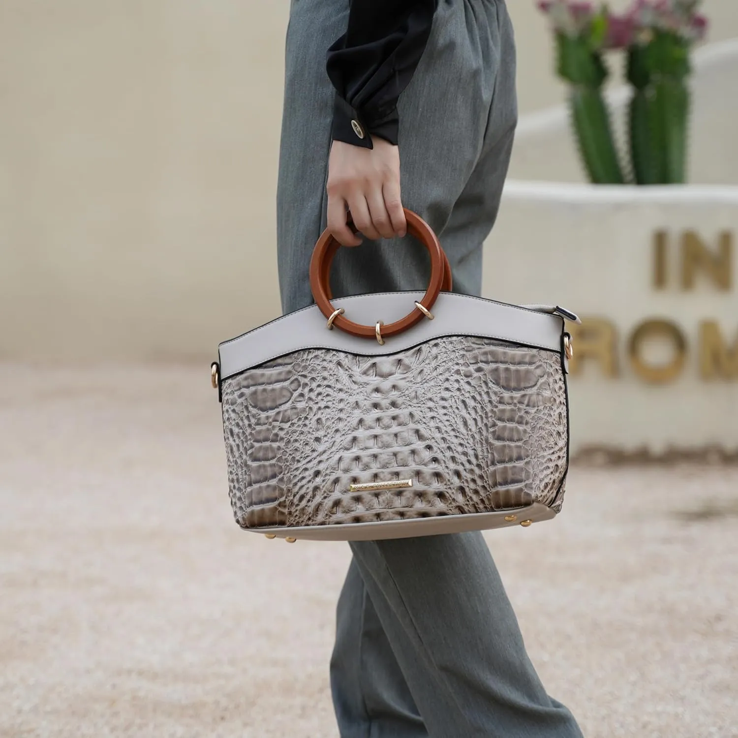 MKF Collection Croco Tote Set Bag for Women, Top Handle Ladies Shoulder Handbag With Wristlet Wallet, Ladies Fashion Purse