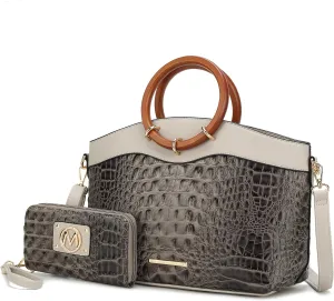MKF Collection Croco Tote Set Bag for Women, Top Handle Ladies Shoulder Handbag With Wristlet Wallet, Ladies Fashion Purse