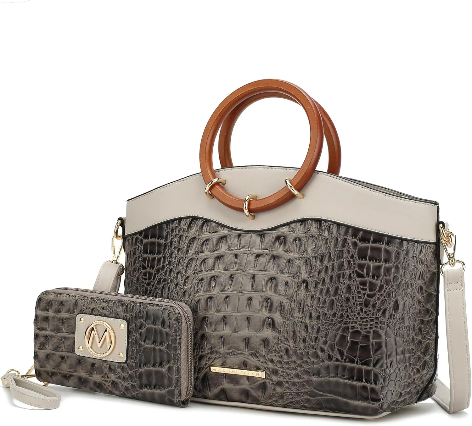 MKF Collection Croco Tote Set Bag for Women, Top Handle Ladies Shoulder Handbag With Wristlet Wallet, Ladies Fashion Purse