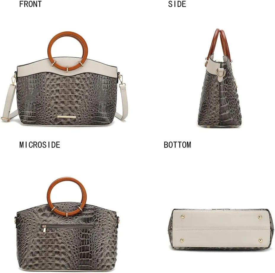 MKF Collection Croco Tote Set Bag for Women, Top Handle Ladies Shoulder Handbag With Wristlet Wallet, Ladies Fashion Purse