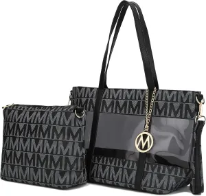 MKF Tote Shoulder Bag, Satchel Handbag for Women Set PU Leather Top Handle Purse, Gold-Tone Hardware