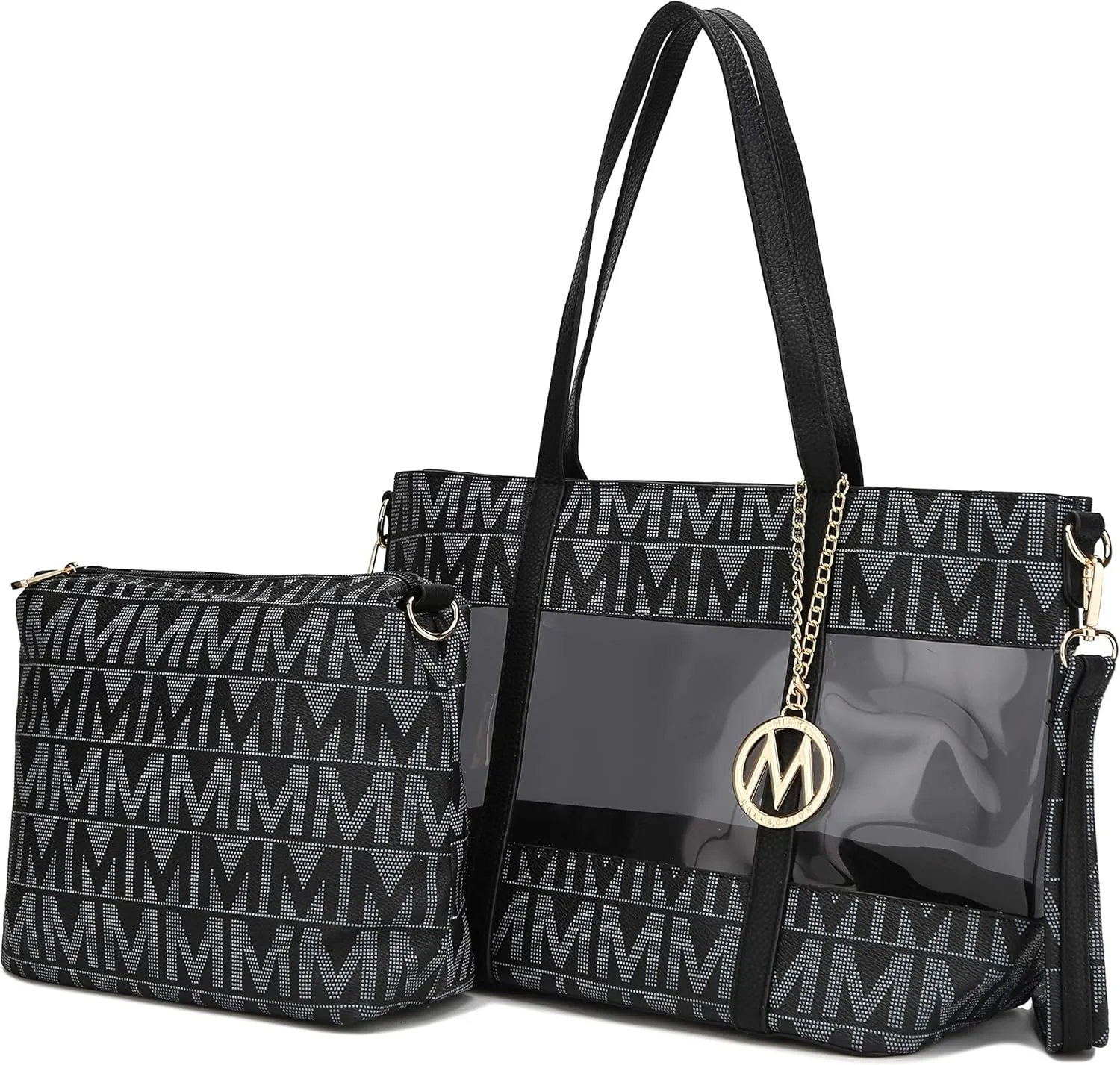 MKF Tote Shoulder Bag, Satchel Handbag for Women Set PU Leather Top Handle Purse, Gold-Tone Hardware