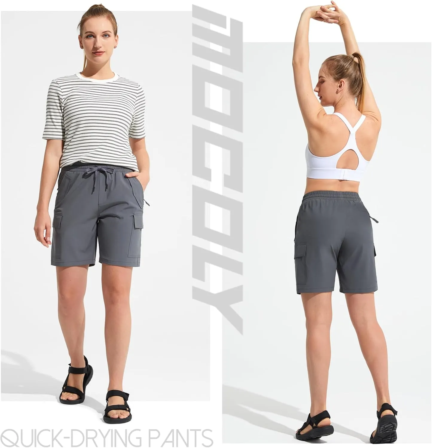 MOCOLY Womens Hiking Cargo Shorts 8" Quick Dry Lightweight Golf Shorts for Camping Travel Athletic with Zipper Pockets