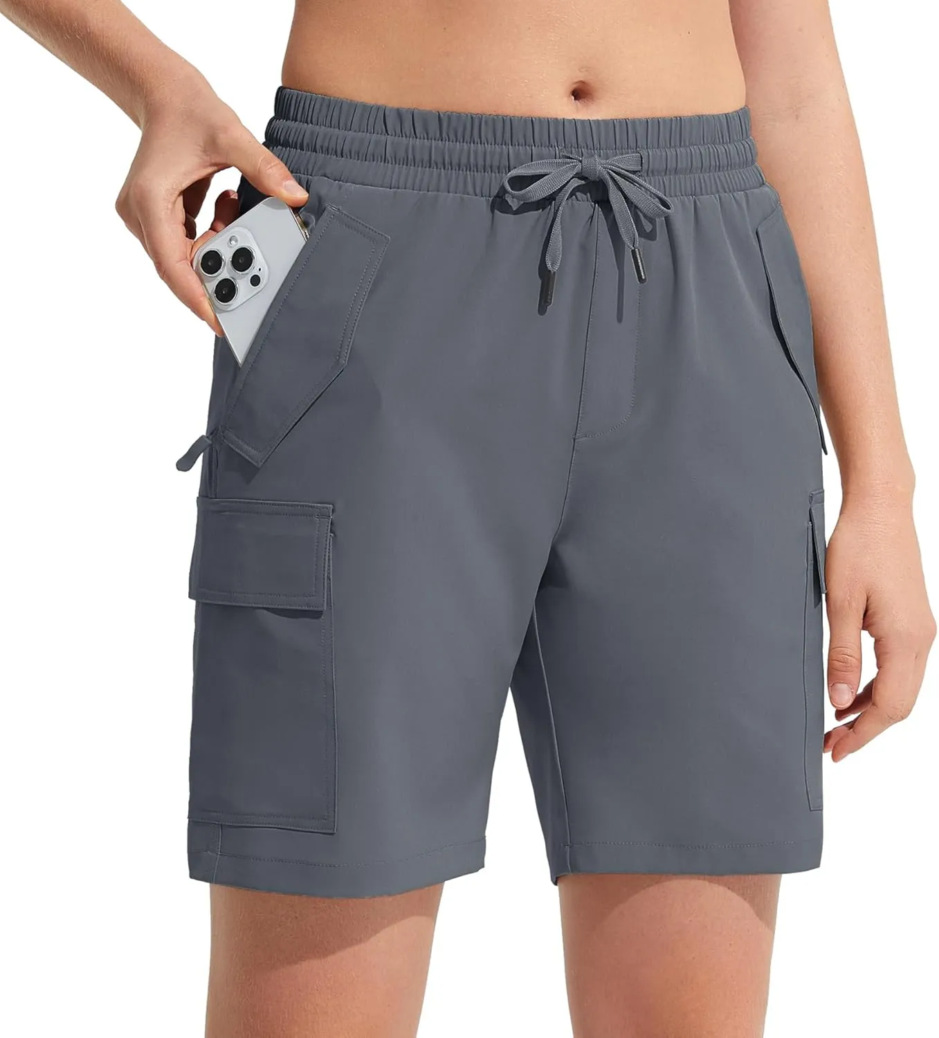 MOCOLY Womens Hiking Cargo Shorts 8" Quick Dry Lightweight Golf Shorts for Camping Travel Athletic with Zipper Pockets