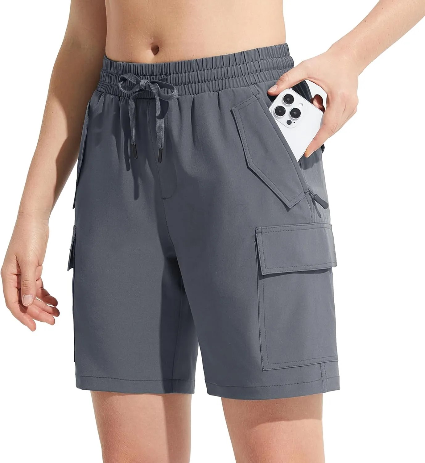 MOCOLY Womens Hiking Cargo Shorts 8" Quick Dry Lightweight Golf Shorts for Camping Travel Athletic with Zipper Pockets