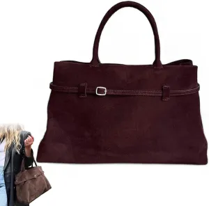 Modavo Vintage Suede Tote Bag, Women's Large Brown Suede Handbag with Top Handles