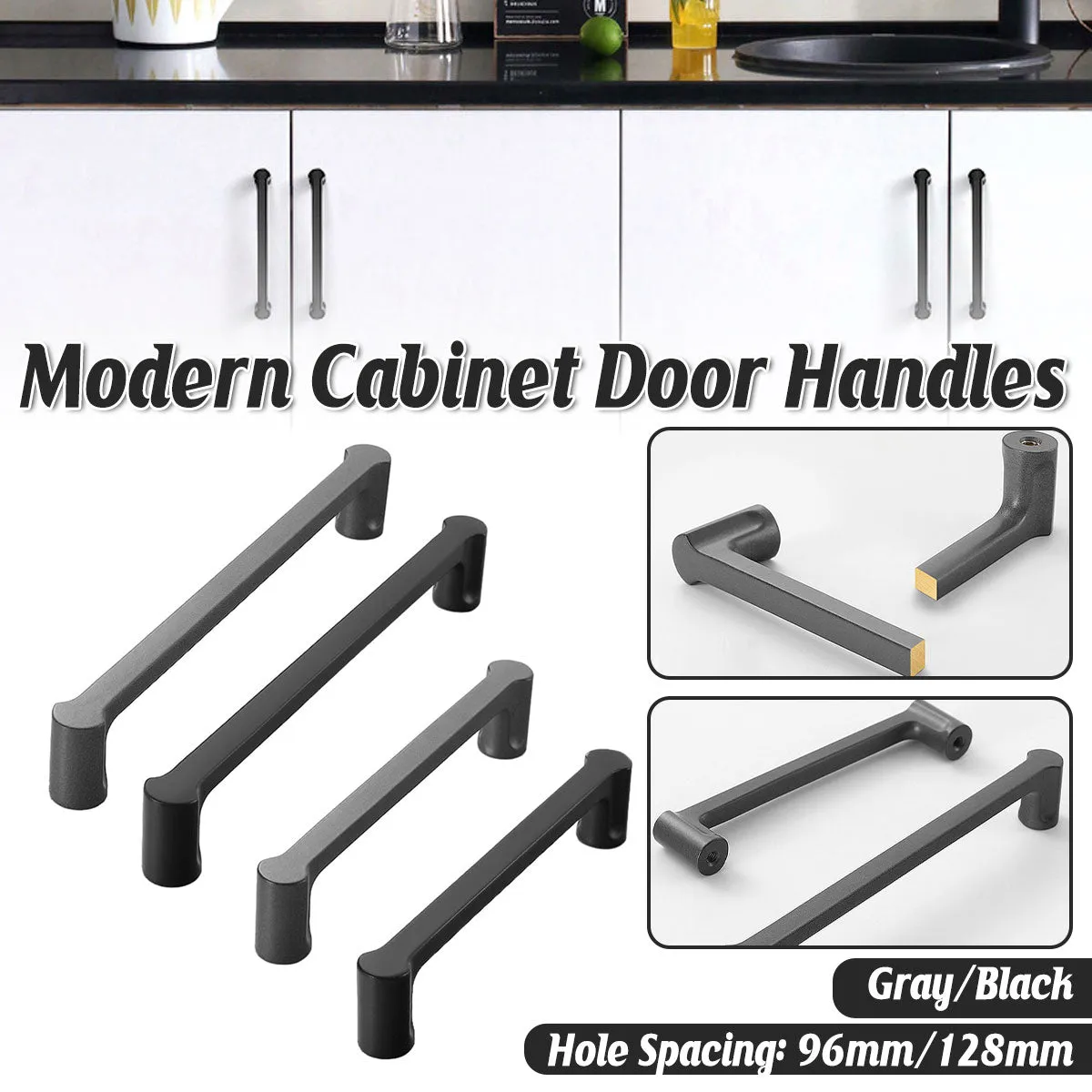 Modern Brushed Brass Cabinet Pull Handles – Matte Black Finish Black