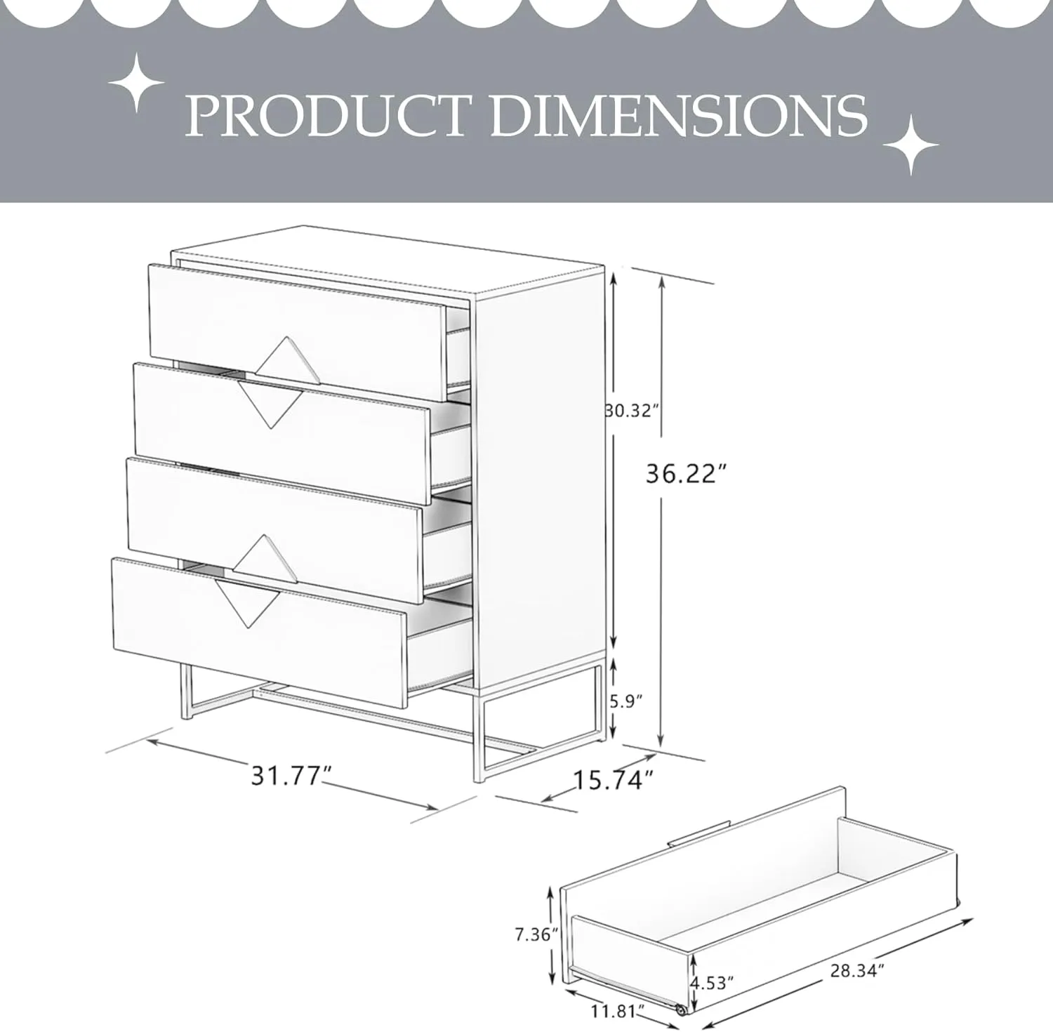 Modern Buffet Cabinet & TV Stand with Square Handles, Multi-Functional Storage Sideboard Bedroom Dresser for Living Room,Hallway,Bedroom & Entryway (2)