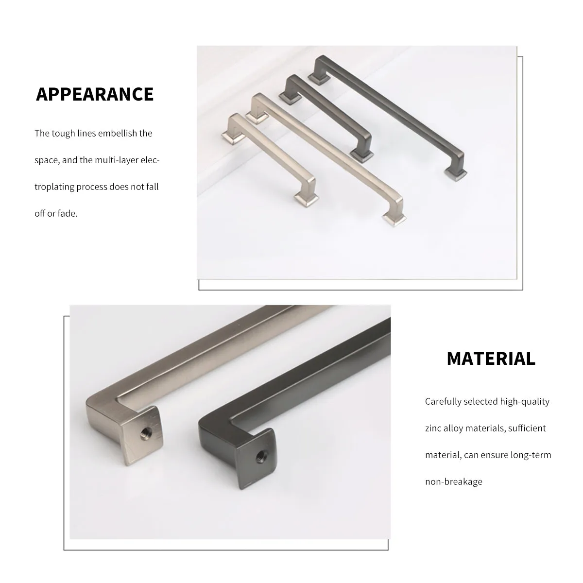 Modern Zinc Alloy Cabinet Drawer Pull Handles Grey