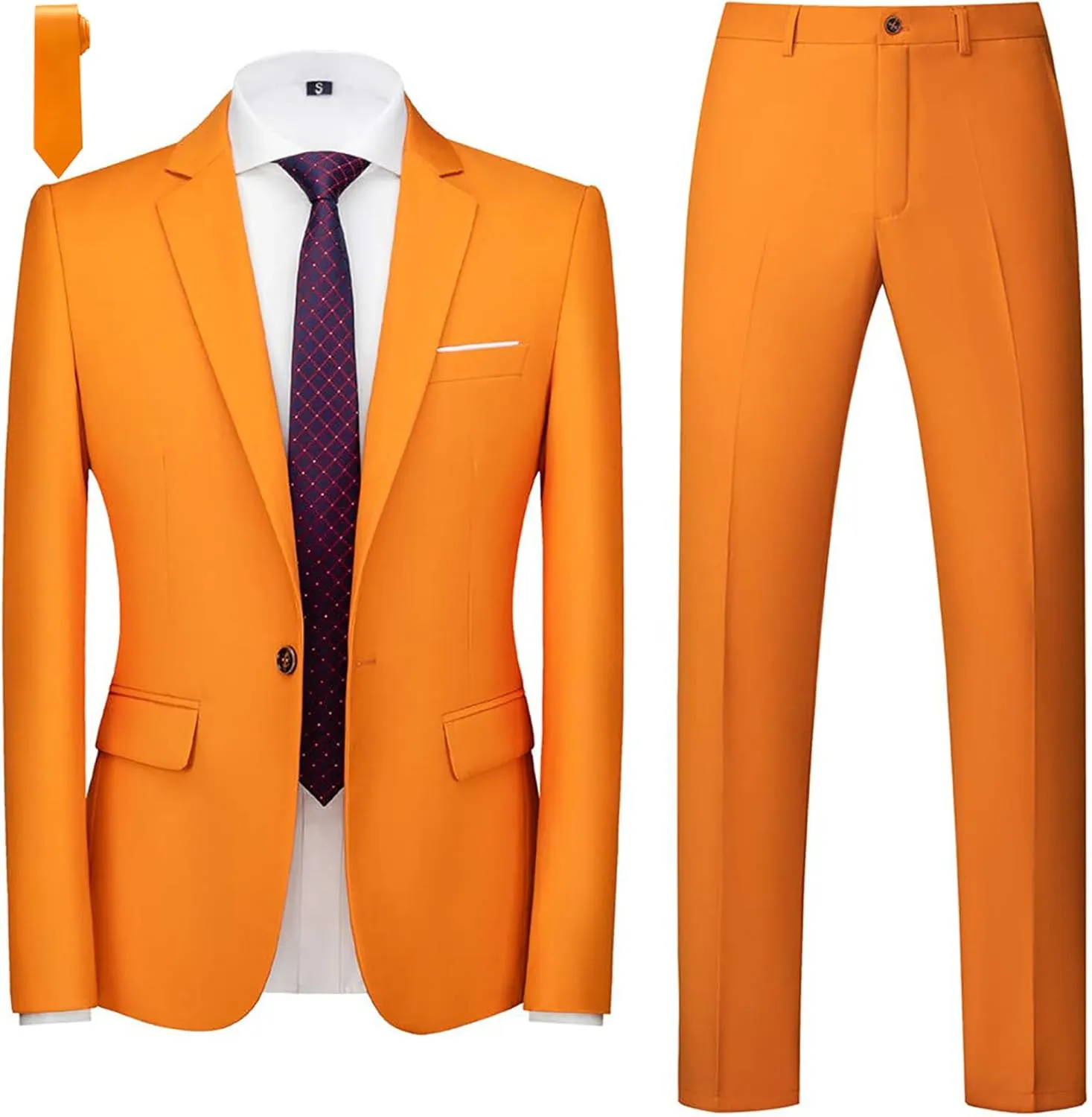 MOGU Men's Slim Fit 2-Piece Tuxedo Suit One-Button Jacket & Pants Set for Wedding, Prom, and Formal Events