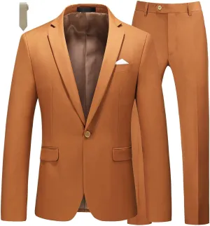 MOGU Men's Slim Fit 2-Piece Tuxedo Suit One-Button Jacket & Pants Set for Wedding, Prom, and Formal Events